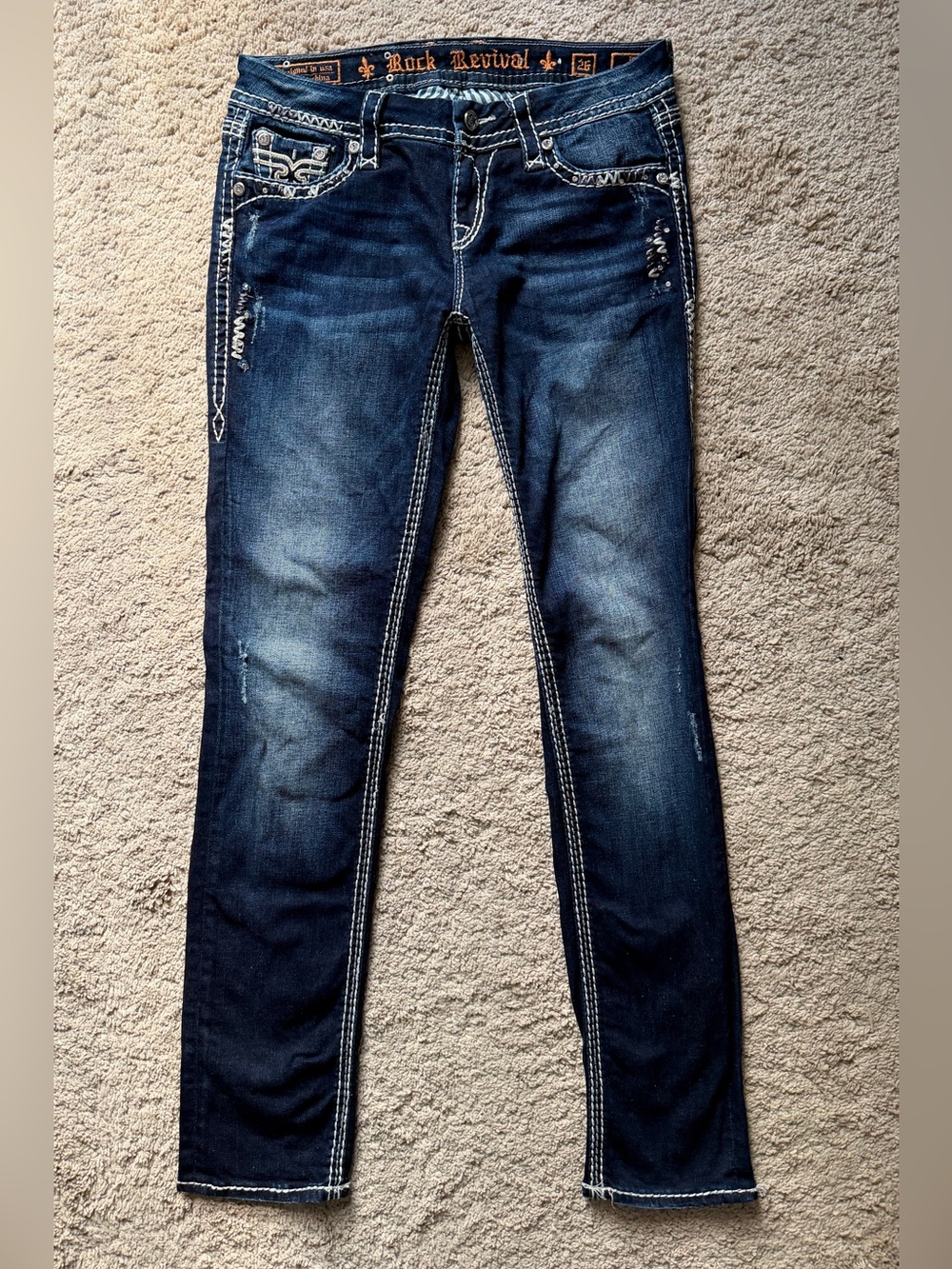 Rock Revival Jeans Womens Size 26 Kai Skinny Y2K Dark Blue Denim Embellished - Picture 3 of 13